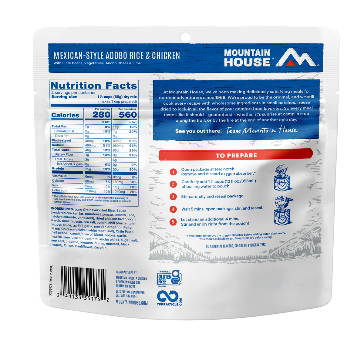 Mexican-Style Adobo Rice & Chicken freeze dried food in a pouch - Mountain House