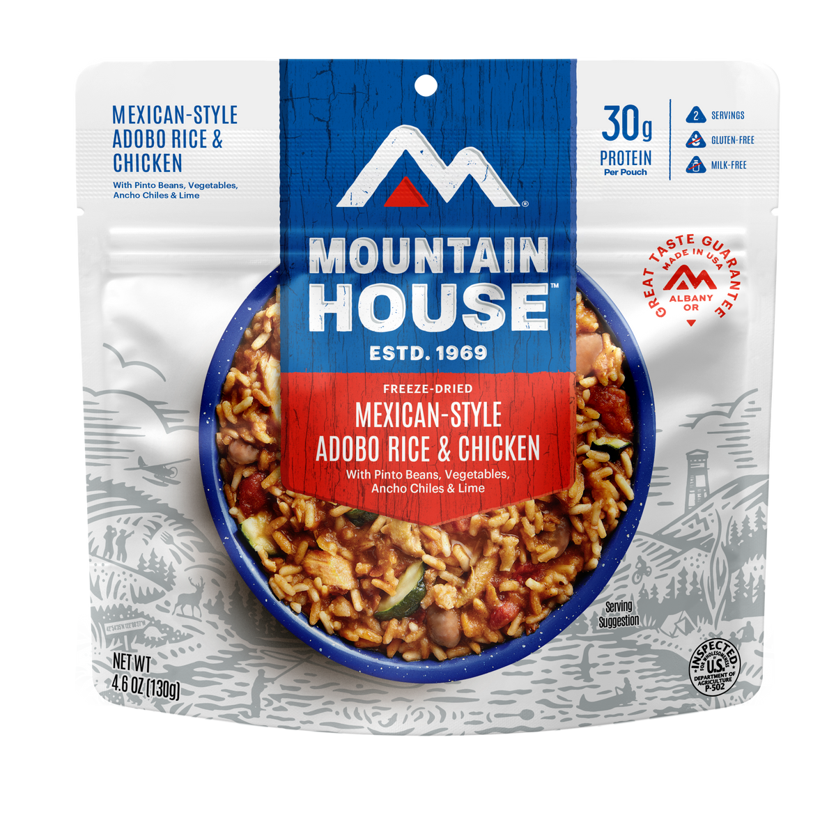 Mexican-Style Adobo Rice & Chicken freeze dried food in a pouch - Mountain House